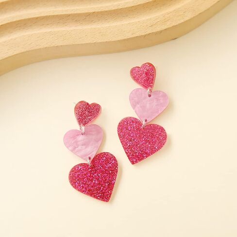 Taylor Pink Love Heart Dangle Earrings for Women Girls Acrylic Swiftie Peach Heart Drop Earrings Sparkly Heart Earrings Valentine's Day Jewelry Gifts in Saudi Arabia