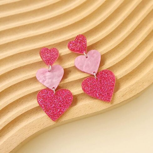 Taylor Pink Love Heart Dangle Earrings for Women Girls Acrylic Swiftie Peach Heart Drop Earrings Sparkly Heart Earrings Valentine's Day Jewelry Gifts in Saudi Arabia