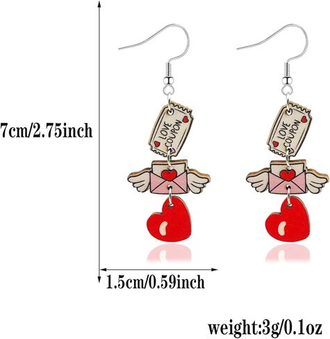 Valentines Day Dangle Earrings for Women Girls Pink Red LOVE Heart Balloon Milk Tea Dangling Drop Earrings Valentine’s Day Wooden Painted Earrings for Valentine’s Day Gifts in Saudi Arabia