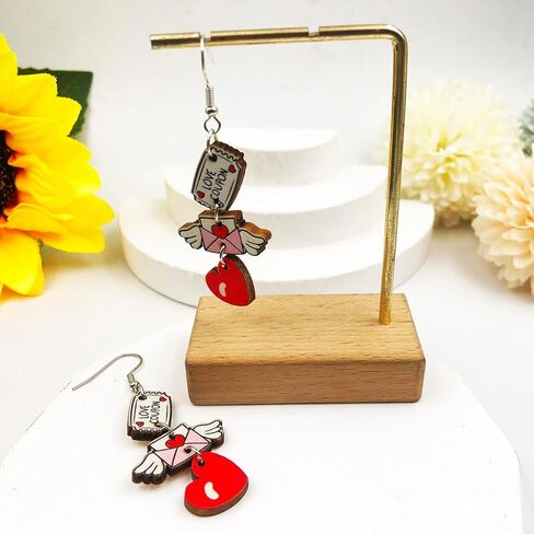 Valentines Day Dangle Earrings for Women Girls Pink Red LOVE Heart Balloon Milk Tea Dangling Drop Earrings Valentine’s Day Wooden Painted Earrings for Valentine’s Day Gifts in Saudi Arabia