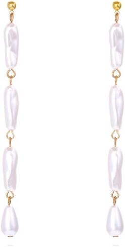 MOEPAPA أقراط اللؤلؤ للنساء الفتيات الأبيض الباروك اللؤلؤ القرط المتدلي الذهب عراف شرابة الزفاف مجوهرات الزفاف هدايا in Kuwait