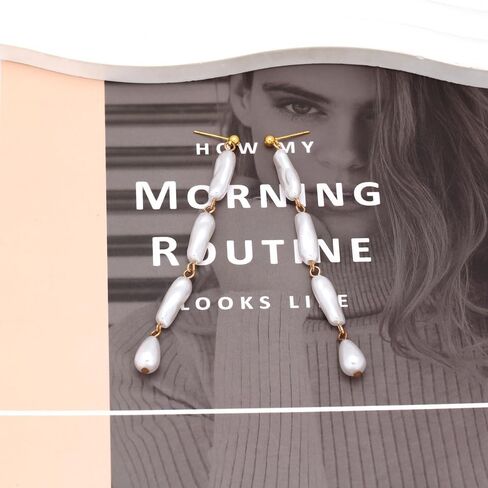 MOEPAPA أقراط اللؤلؤ للنساء الفتيات الأبيض الباروك اللؤلؤ القرط المتدلي الذهب عراف شرابة الزفاف مجوهرات الزفاف هدايا in Kuwait