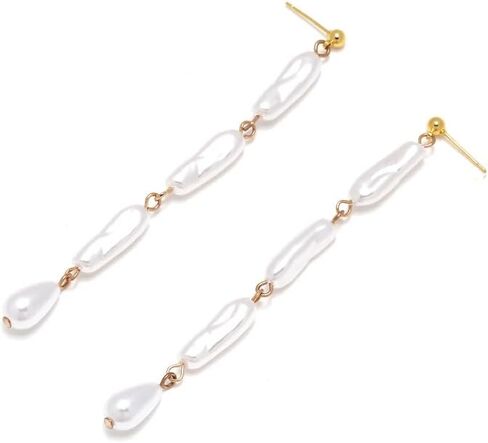 MOEPAPA أقراط اللؤلؤ للنساء الفتيات الأبيض الباروك اللؤلؤ القرط المتدلي الذهب عراف شرابة الزفاف مجوهرات الزفاف هدايا in Kuwait