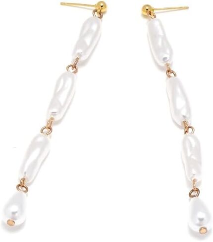 MOEPAPA أقراط اللؤلؤ للنساء الفتيات الأبيض الباروك اللؤلؤ القرط المتدلي الذهب عراف شرابة الزفاف مجوهرات الزفاف هدايا in Kuwait