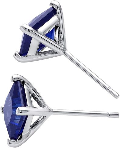 Peora Solid 14K White Gold Created Blue Sapphire Stud Earrings for Women, 2.75 Carats Princess Cut AAA Grade, Hypoallergenic Solitaire, Friction Back in Saudi Arabia