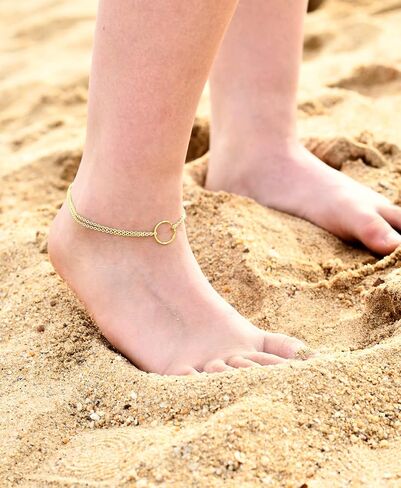 BRAYEG 14K Gold Plated Ankle Bracelets for Women, Handmade Dainty Adjustable Ankle Bracelets, Minimalist Summer Beach Gold Anklets for Women Jewelry in Kuwait