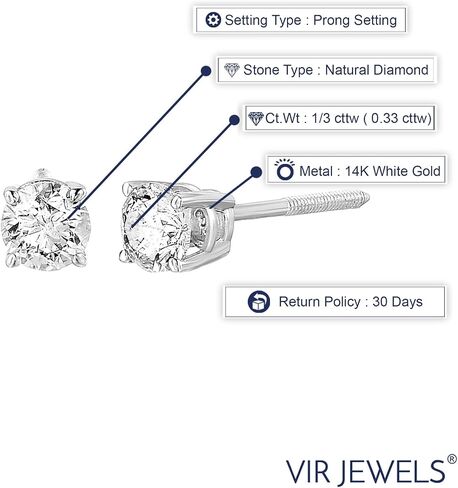 1/3 cttw Diamond Stud Earrings 14K White Gold I2-I3 Clarity in Saudi Arabia