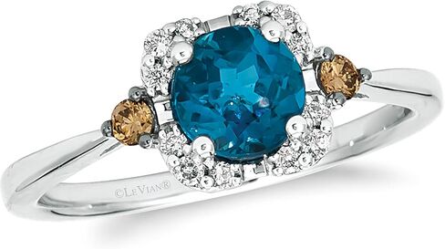 LeVian 14K Gold, Gemstone & 1/10 Cttw White/Brown Diamond Accent Halo Ring (G-H & Fancy Brown Color, VS2-SI1 & SI1-SI2 Clarity) - Choice of Stone in Saudi Arabia