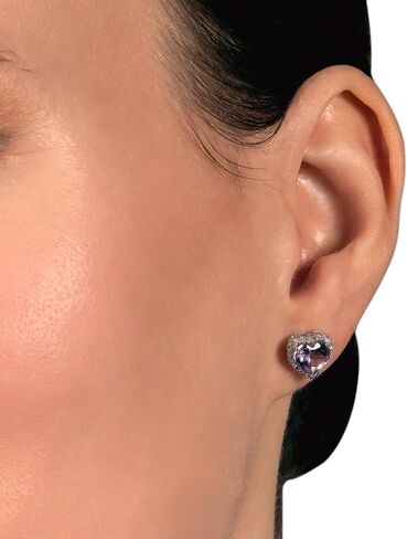Jewelili 10K الذهب الأبيض 7 ملم القلب الأحجار الكريمة و 1/10 قيراط الأبيض الطبيعي جولة الماس أقراط in Saudi Arabia