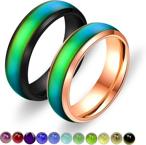 6mm Stainess Steel Band Temprature Sensitive Color Changing Mood Rings for Men Women, His Her Black Rose Gold Plated Anniversary Wedding Birthday Band Rings for Gilfriend Boyfriend Y1854 in Kuwait