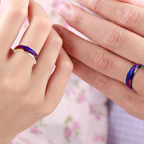 6mm Stainess Steel Band Temprature Sensitive Color Changing Mood Rings for Men Women, His Her Black Rose Gold Plated Anniversary Wedding Birthday Band Rings for Gilfriend Boyfriend Y1854 in Kuwait