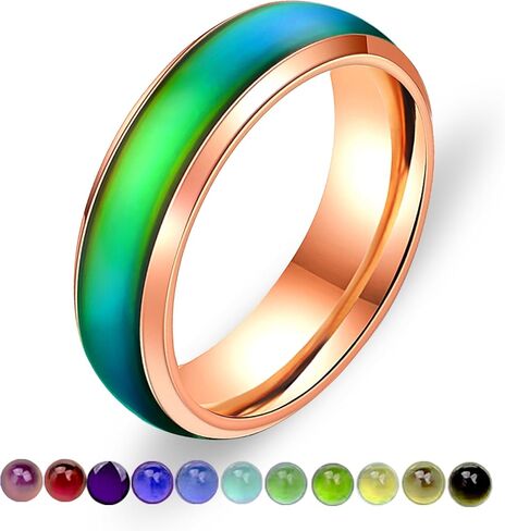 6mm Stainess Steel Band Temprature Sensitive Color Changing Mood Rings for Men Women, His Her Black Rose Gold Plated Anniversary Wedding Birthday Band Rings for Gilfriend Boyfriend Y1854 in Kuwait