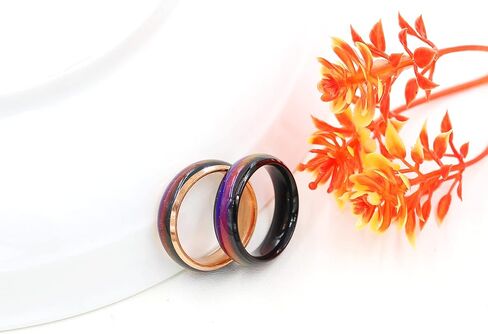 6mm Stainess Steel Band Temprature Sensitive Color Changing Mood Rings for Men Women, His Her Black Rose Gold Plated Anniversary Wedding Birthday Band Rings for Gilfriend Boyfriend Y1854 in Kuwait
