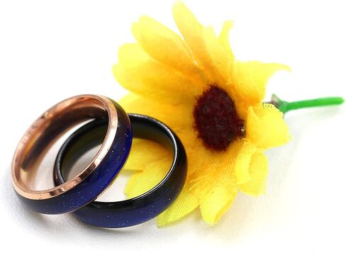 6mm Stainess Steel Band Temprature Sensitive Color Changing Mood Rings for Men Women, His Her Black Rose Gold Plated Anniversary Wedding Birthday Band Rings for Gilfriend Boyfriend Y1854 in Kuwait