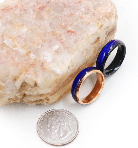 6mm Stainess Steel Band Temprature Sensitive Color Changing Mood Rings for Men Women, His Her Black Rose Gold Plated Anniversary Wedding Birthday Band Rings for Gilfriend Boyfriend Y1854 in Kuwait