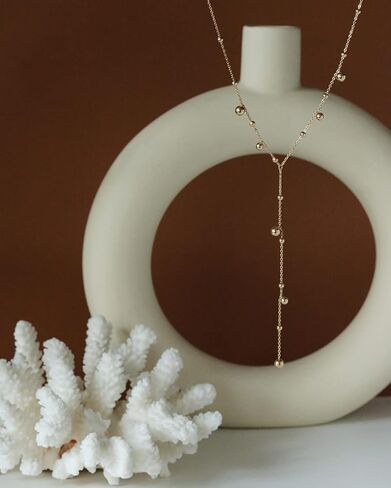 Cosfog Dainty Long Gold Y Necklaces for Women, Trendy Y Necklace Small Golden Ball 18k Gold Plated Beaded Drop Necklaces Simple Pendant Y-Shaped Choker Chain Jewelry Gift Wedding, Titanium Steel, in Kuwait