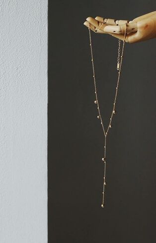 Cosfog Dainty Long Gold Y Necklaces for Women, Trendy Y Necklace Small Golden Ball 18k Gold Plated Beaded Drop Necklaces Simple Pendant Y-Shaped Choker Chain Jewelry Gift Wedding, Titanium Steel, in Kuwait