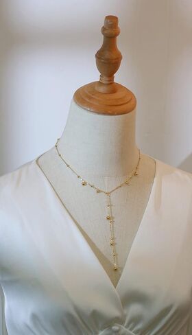 Cosfog Dainty Long Gold Y Necklaces for Women, Trendy Y Necklace Small Golden Ball 18k Gold Plated Beaded Drop Necklaces Simple Pendant Y-Shaped Choker Chain Jewelry Gift Wedding, Titanium Steel, in Kuwait