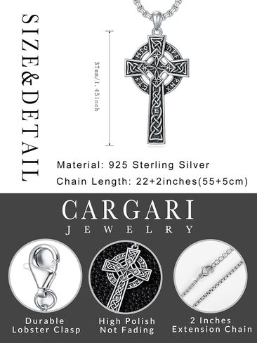Cargari 925 Sterling Silver Cross Pendant Necklace for Men Women Amulet Necklace Protection Jewelry Religious Gifts with 22"+2" Rolo Chain(With Gift Box) in Saudi Arabia