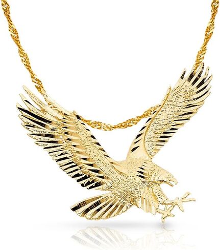 Ioka 14K Yellow Gold Eagle Charm Pendant with 1.5mm Singapore Chain Necklace in Saudi Arabia