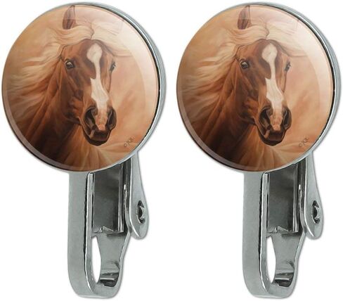 GRAPHICS & MORE Horse Portrait Peach Novelty Clip-On Stud Earrings, Metal in Saudi Arabia