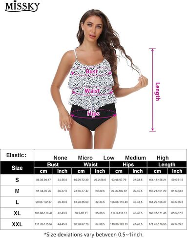 MISSKY Tankini Swimsuit for Women Tummy Control Bathing Suit Tiered Flounce Top with High Waisted Bottom Two Piece Bikini Set in Kuwait