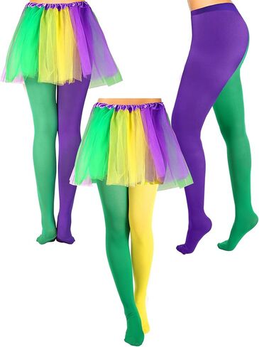 4 Pieces Mardi Gras Tights and Tutu Skirts Set Full Length Costume Leggings Purple Yellow Green Dance Tutu for Mardi Gras Party Costume Supplies in Saudi Arabia