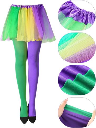 4 Pieces Mardi Gras Tights and Tutu Skirts Set Full Length Costume Leggings Purple Yellow Green Dance Tutu for Mardi Gras Party Costume Supplies in Saudi Arabia