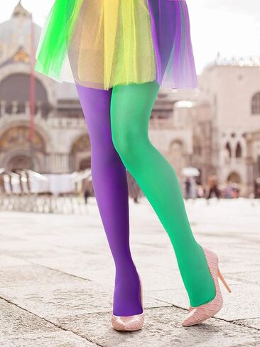 4 Pieces Mardi Gras Tights and Tutu Skirts Set Full Length Costume Leggings Purple Yellow Green Dance Tutu for Mardi Gras Party Costume Supplies in Saudi Arabia