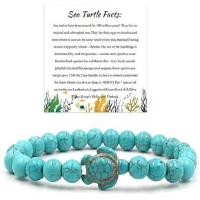 Pingyongchang Natural Stones Beaded Bracelet Elastic Stretch Sea Turtle Bracelet Handmade Braided Rope Gemstone Turquoise Turtle Elastic String Bracelets for Women Girls Friendship Gifts Jewelry in Saudi Arabia