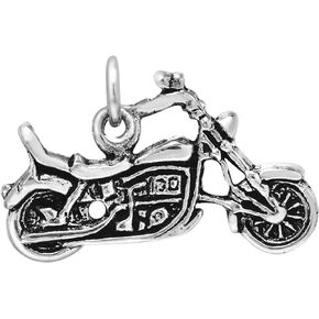 Cool Chopper Motorcycle Detailed .925 Sterling Silver Pendant Charm