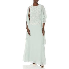 J Kara Women's Embellished Top Mock 2 Piece Dress with Scarf