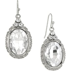 1928 Jewelry "Victorian" Oval Multi Faceted Crystal Drop Earrings