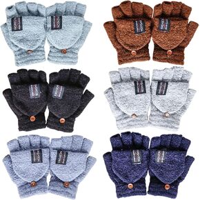 6 ازواج من القفازات الشتوية بدون اصابع مع غطاء قفازات، قفازات صوف دافئة محبوكة قابلة للتحويل للنساء والرجال, متعدد الألوان, M in Kuwait