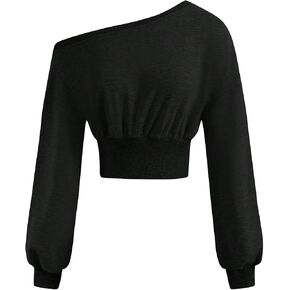 Verdusa Women's One Shoulder Long Sleeve Crop Sweatshirt Top Casual Pullovers in Kuwait