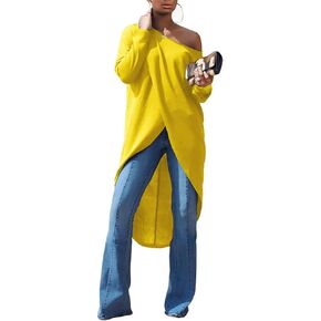 ECHOINE Women's Fashion High Low Tops Long Sleeve Tunic Asymmetrical Hem Casual Blouse Shirt Dresses