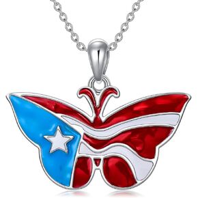 LEECCI Puerto Rico Necklace 925 Sterling Silver Puerto Rico Flag Butterfly Pendant Puerto Rico Jewelry Gifts for Men Women Puerto Ricans in Kuwait