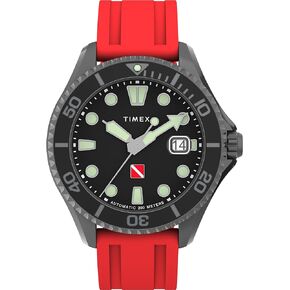 Timex Men's Deep Water 44mm Watch - Red Strap Black Dial Gunmetal Case in Saudi Arabia