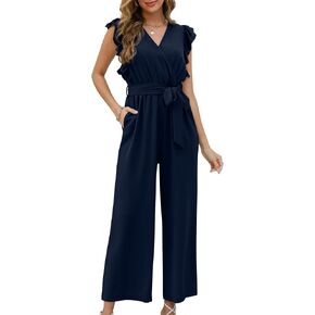 XIEERDUO Womens Jumpsuits Belted High Waist Rompers For Women One Piece Casual Outfits