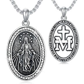 CEKAMA 925 Sterling Silver Patron Saint Michael/Christopher/Virgin Mary/Dymphna Oval Protection Medal Necklace with 22+2 Inches Chain Catholic Jewelry Graduation Birthday Christmas Gift for Men Women Boys Girls