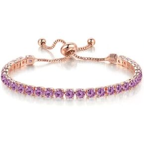 Paris Jewelry 18k Rose Gold 6 Cttw Created Amethyst Round Adjustable Tennis Plated Bracelet in Saudi Arabia