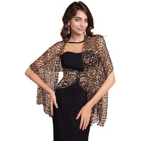 RZTA Sparkling Metallic Shawls and Wraps with Buckle for Evening Party Dresses Wedding Party