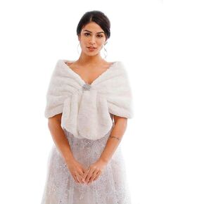 Obmyec Women's Faux Fur Shawl Bridal Faux Fur Stole Wedding Faux Fur Wrap Cape Fur Scarf for Bride and Bridesmaids