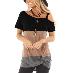 TEMOFON Women Cold Shoulder Tops: Summer Short Sleeve Shirts Casual Twist Knot Blouse T-Shirt S-2XL in Saudi Arabia