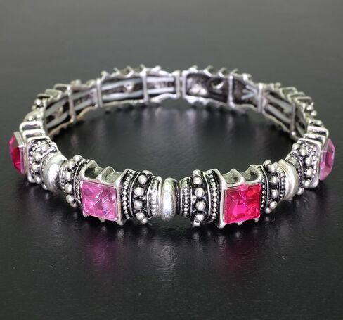 Falari Vintage Acrylic Crystal Antique Silver Stretch Bracelet in Saudi Arabia