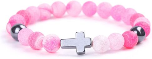 Handmade Religion Cross Natural Colorful 8mm Stone Beads Bracelet Stretch Elastic Link Bangle Friendship Couple Adjustable Jewelry for Women Men in Saudi Arabia
