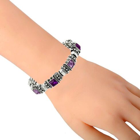 Falari Vintage Acrylic Crystal Antique Silver Stretch Bracelet in Saudi Arabia