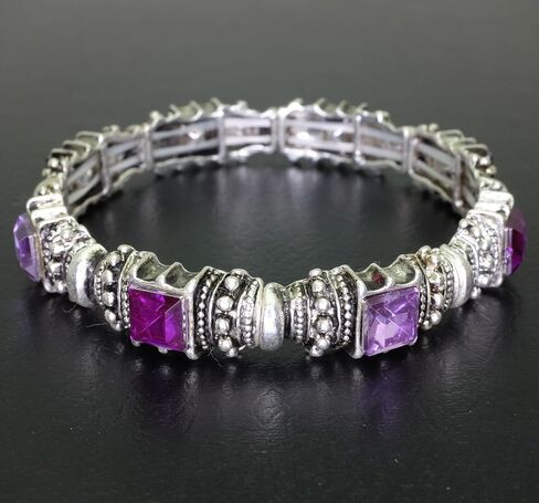 Falari Vintage Acrylic Crystal Antique Silver Stretch Bracelet in Saudi Arabia