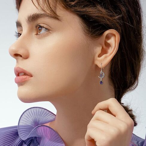 VONALA Moon Earrings for Women 925 Sterling Silver Celtic Moon Dangle Drop Earrings Emerald / Amethyst / Ruby / Sapphire/ Pink / Peridot / Aquamarine / Citrine / Black / Rainbow Topaz Dangling Earrings Celtic Jewelry Gifts for Women Teens Girls in Saudi Arabia