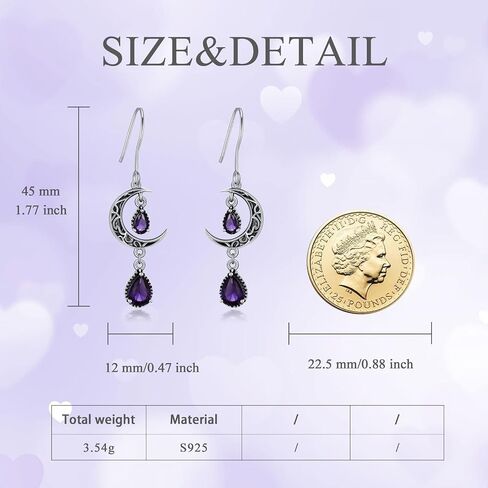 VONALA Moon Earrings for Women 925 Sterling Silver Celtic Moon Dangle Drop Earrings Emerald / Amethyst / Ruby / Sapphire/ Pink / Peridot / Aquamarine / Citrine / Black / Rainbow Topaz Dangling Earrings Celtic Jewelry Gifts for Women Teens Girls in Saudi Arabia